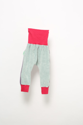 Pantalon velours, turquoise, mauve