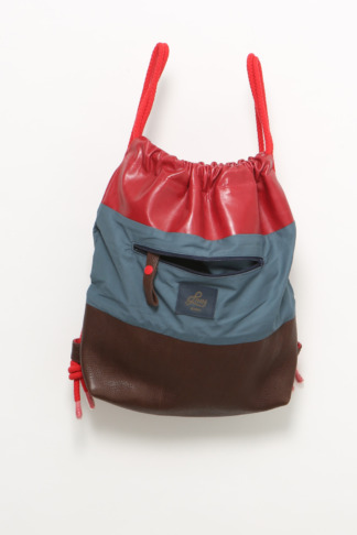 Sac à dos grand, rouge, bleu foncé & marron