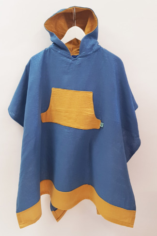 Poncho aus Musselin, blau, gold