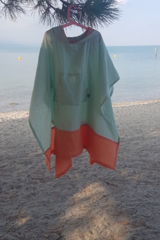 Poncho en mousseline, turquoise, saumon